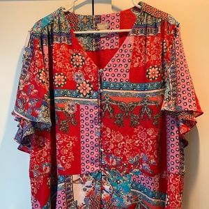 Bold Colored Button Front Blouse
